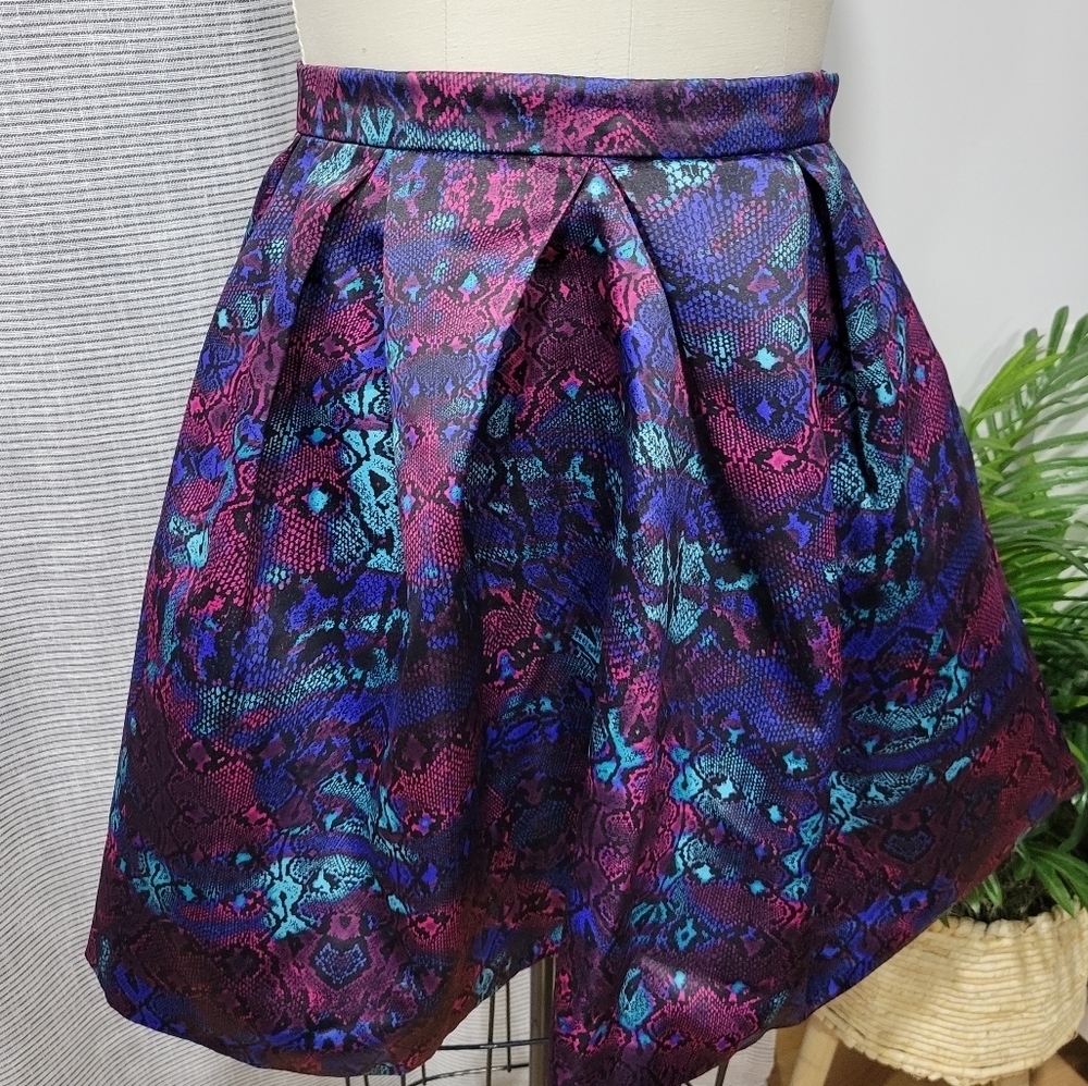 Nasty Gal Women's Multicolor Print Zip Back With Pockets A-line Mini Skirt 80s